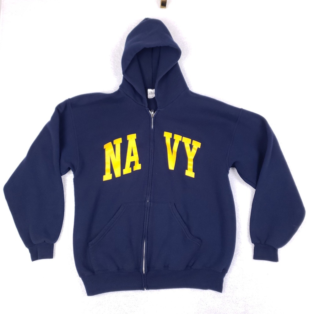 M.J. Soffe US Navy Full Zip Hoodie Navy Blue Yellow Graphic Sweatshirt XL